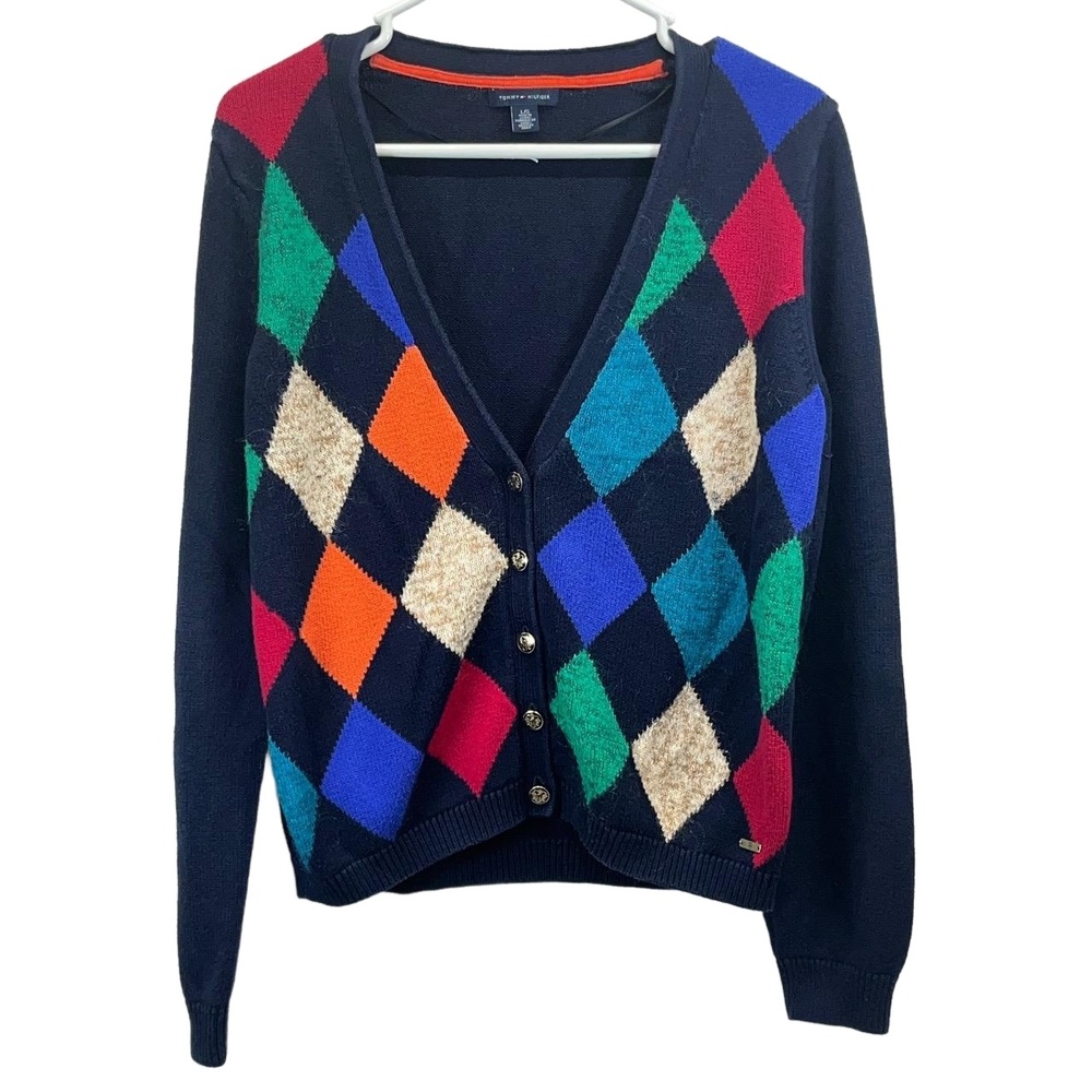 Vintage Tommy‎ Hilfiger Women's Multicolor Argyle Button Up Cardigan Large